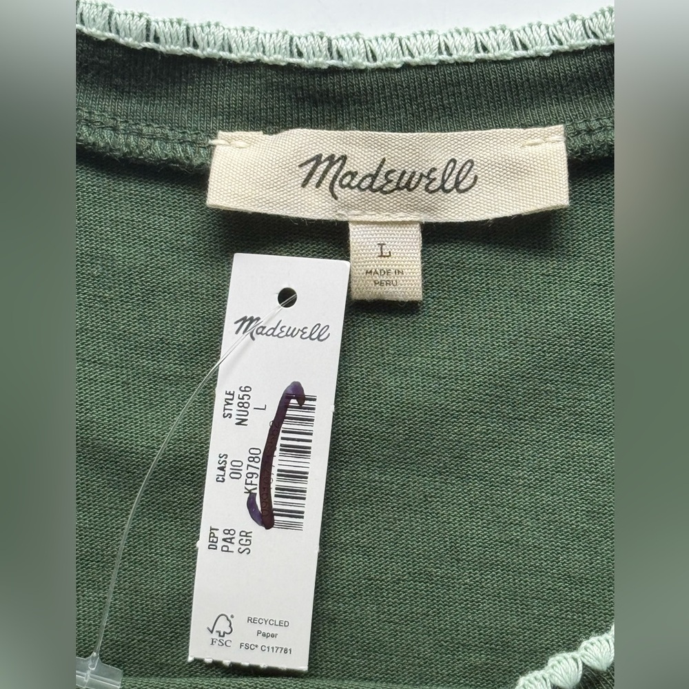 Madewell Green White Trim Short Sleeve Sutro Stitch Muscle Tee L NWT - Picture 4 of 8